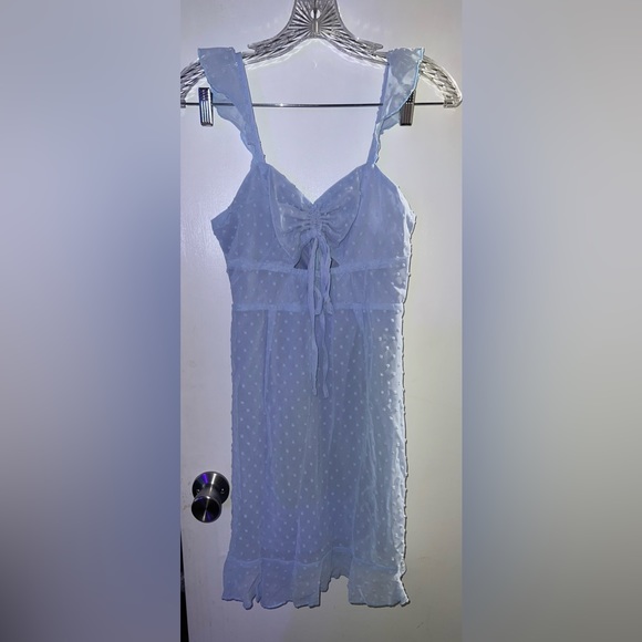 Swiss Dot Drawstring Front Ruffle Hem Dress - Picture 4 of 7